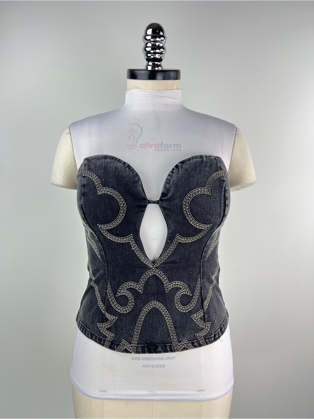 💚 3634. Embroidered Black Denim Corset